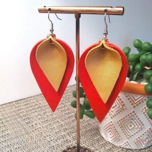 Red & Gold 2 Layered Drop Earrings